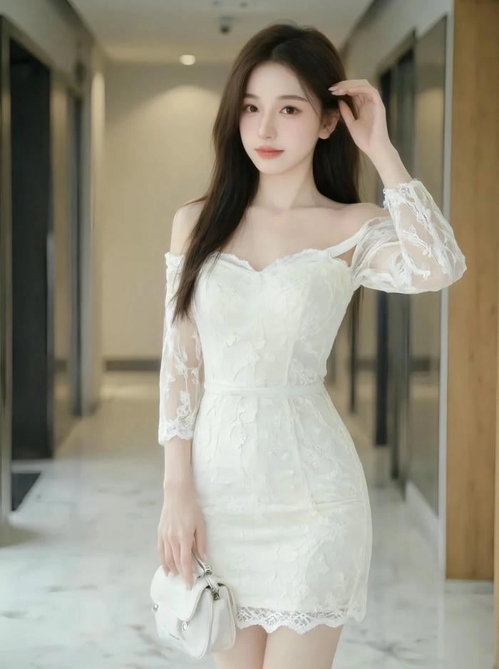 ảnh gái mặc váy trắng quyến rũ