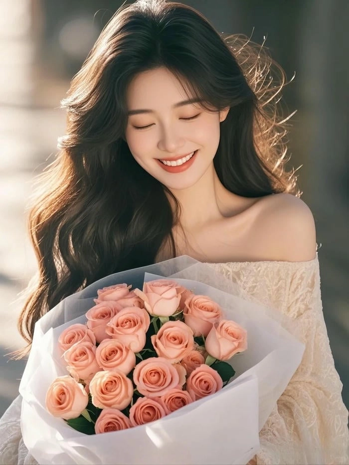 Gái đẹp chụp hình với hoa